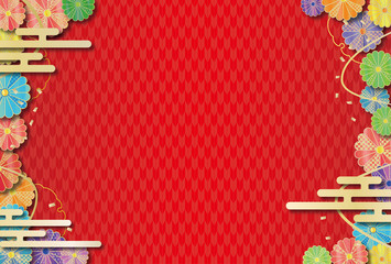和柄　和風　フレーム　背景　赤色　年賀状　和風素材