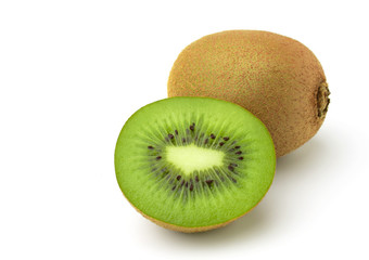 Kiwi and half kiwi fruit isolated on white background,copy space.