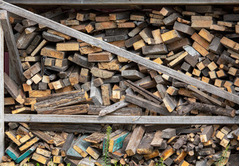 Wooden boards piled in a pile