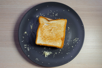 A toasted piece of bread on a plate.