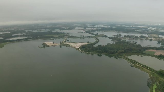 Aerial view of abandoned tin mine lakes in Kampar, Perak, Malaysia
