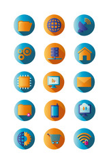 Technology and internet block gradient style icon set vector design