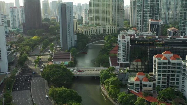 singapore city sunset time central riverside traffic street aerial panorama 4k 