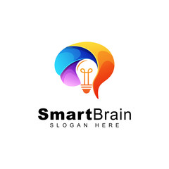 modern colorful smart brain with bulb logo design vector template