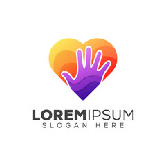 awesome colorful love care logo, hand with love logo concept premium vector