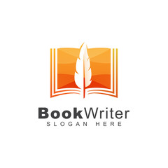 modern book writer feather logo, education school logo design vector template