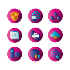 Technology and internet block gradient style icon set vector design