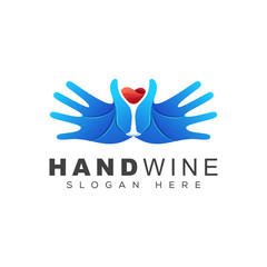 awesome hand with wine Bar logo concept vector template