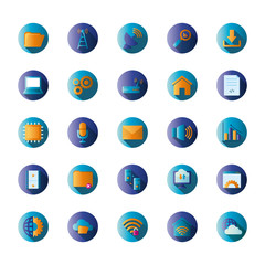 Technology and internet block gradient style icon set vector design