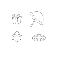 Beach doodles collection. Set white and black. Vector illustration.