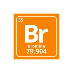 Br element periodic table on bromine color. Vector illustration