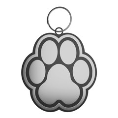 dog paw key chain silver with ring, 3d render, 3d illustration