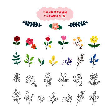 Hand drawn flowers 13 set
