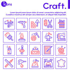 Craft and handmade color icon set. Hobbies, work and makers
