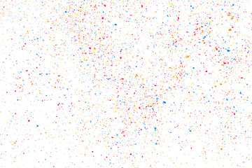 Abstract Explosion Of Confetti. Colorful Grainy Texture Isolated On White Background. Colored Stains And Blots. Vector Overlay Elements. Digitally Generated Image. Illustration, Eps 10.