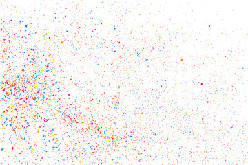 Fototapeta premium Abstract Explosion Of Confetti. Colorful Grainy Texture Isolated On White Background. Colored Stains And Blots. Vector Overlay Elements. Digitally Generated Image. Illustration, Eps 10.