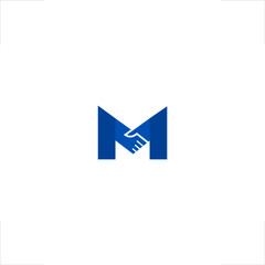 M letter initial logo design hand shake