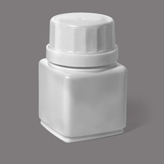 Closed jar with medicine on a gray background
