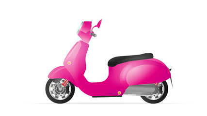Obraz na płótnie Canvas Realistic yellow moped in the old style. Purple scooter isolated on a white background. Vector illustration.