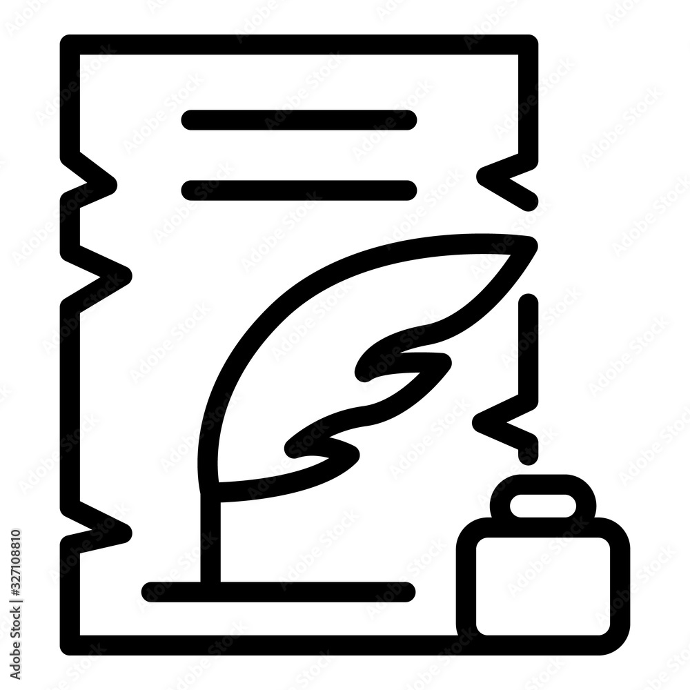 Poster feather ink and parchment icon. outline feather ink and parchment vector icon for web design isolate