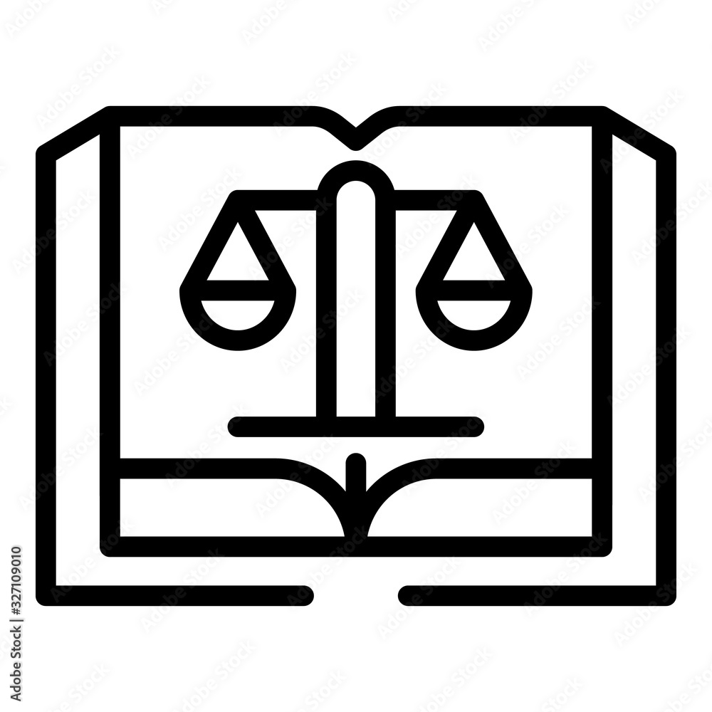 Poster open book and scales icon. outline open book and scales vector icon for web design isolated on white