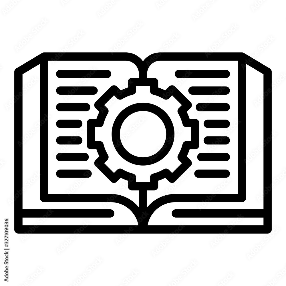 Poster open book and gear icon. outline open book and gear vector icon for web design isolated on white bac