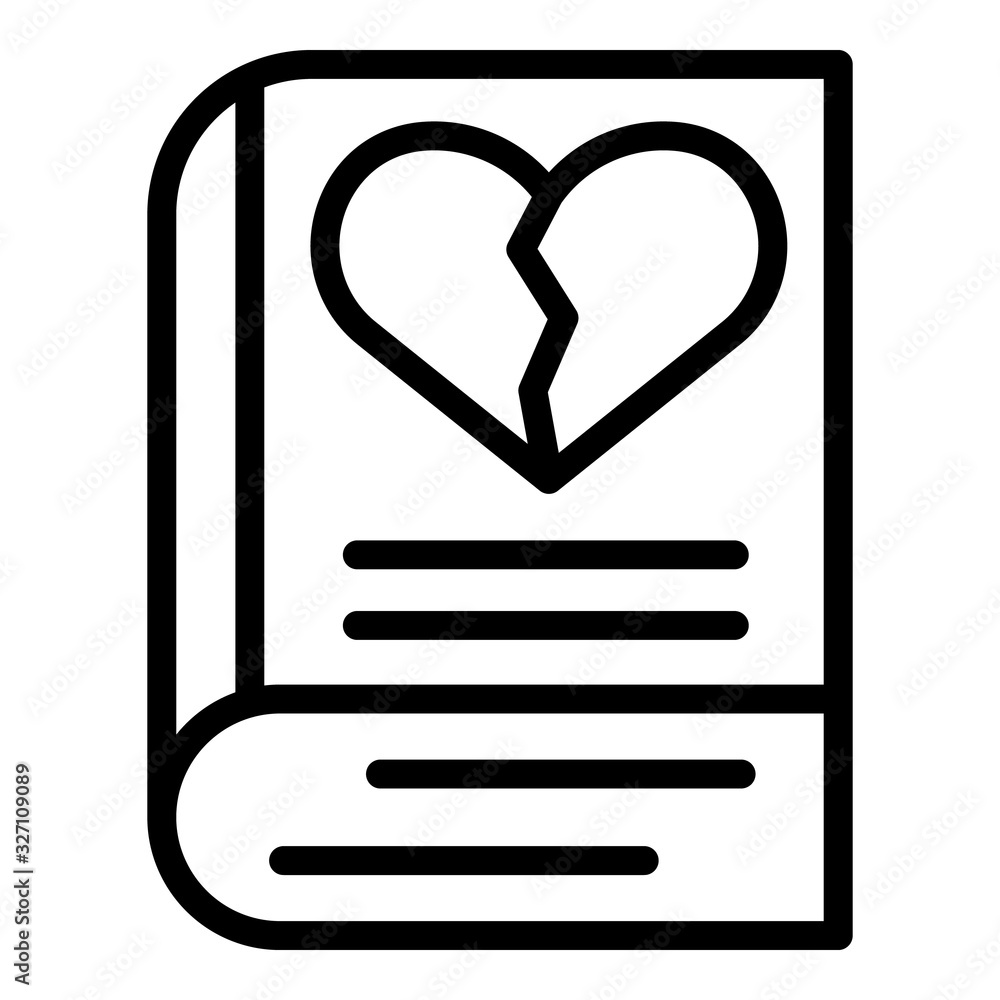 Poster book and broken heart icon. outline book and broken heart vector icon for web design isolated on whi