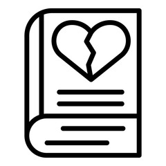 Book and broken heart icon. Outline book and broken heart vector icon for web design isolated on white background