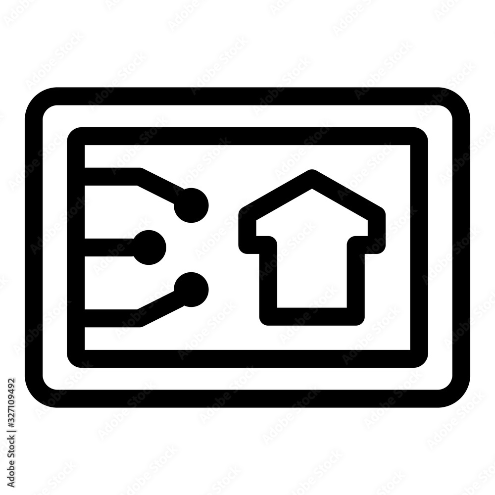 Poster smart home on tablet icon. outline smart home on tablet vector icon for web design isolated on white