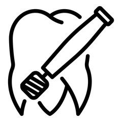 Dental drill and tooth icon. Outline dental drill and tooth vector icon for web design isolated on white background