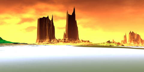 Naklejka premium Alien Planet. Mountain. 3D rendering
