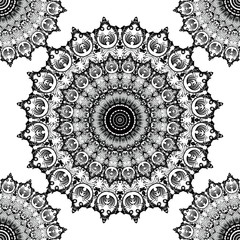 Ornamental Baroque mandalas vector seamless pattern. Abstract floral Damask background. Round vintage flowers lace ornaments. Beautiful elegance isolated design on white. Repeat ornate backdrop