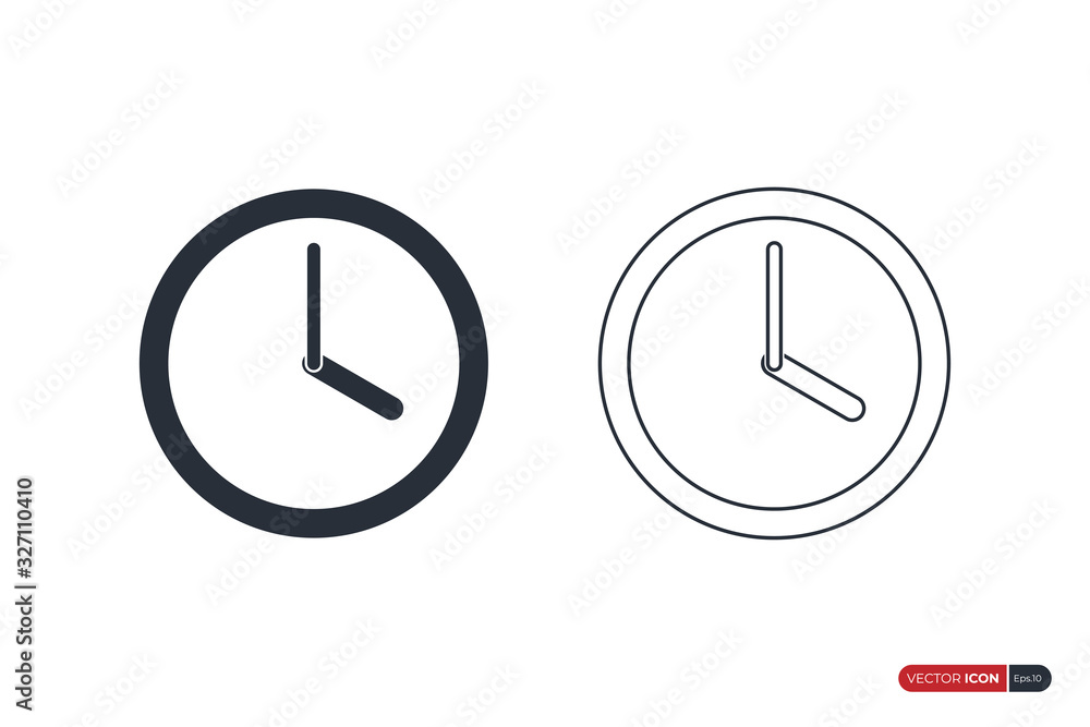 Poster clock icon time symbol isolated on white background. flat vector icon design template element.