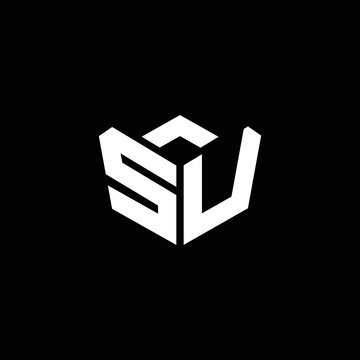 SU logo monogram with emblem style ribbon design template