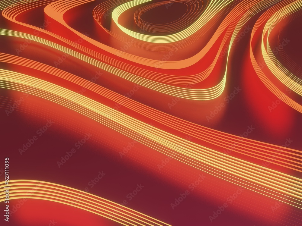 Poster abstract smooth color wave. curve flow orange motion illustration. orange red wave. 3d rendering.