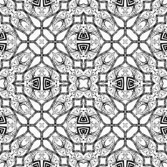 Ornamental Baroque style greek vector seamless pattern. Abstract floral Damask background. Greek key meanders beautiful ornament. Vintage black and white baroque patterns. Geometric shapes, elements