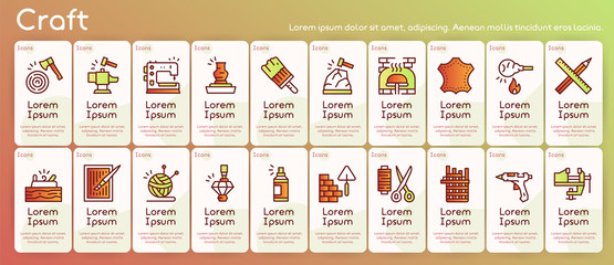 Craft and handmade color icon set. Hobbies, work and makers