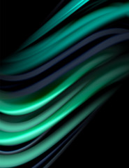 Silk smooth lines on black, liquid fluid color waves. Vector Illustration