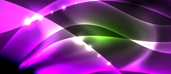 Abstract background. Shiny design neon waves with light effects, techno trendy design. Vector Illustration For Wallpaper, Banner, Background, Card, Book Illustration, landing page