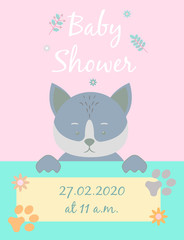 Baby cards for Baby shower. Wolf. Postcard or party templates in blue and pink with charming animals.