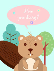 Baby cards for Baby shower. Beaver. Postcard or party templates in blue and pink with charming animals.