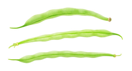 Set of whole green beans isolated on a white background.