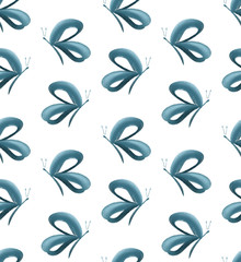 Obraz premium Geometric gouache hand painted seamless butterfly pattern in blue, white and teal