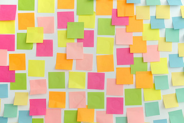 Many of colourful memory stickers on a white background. Pattern, Texture, Decoration Theme. Busy day, business concept.