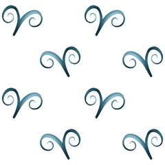 Geometric gouache hand painted seamless swirl pattern in blue, white and teal