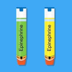 Epinephrine injector anaphylactic reaction food drugs insect bite allergen emergency treatment medication © Pepermpron