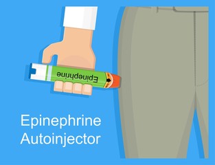 Epinephrine injector anaphylactic reaction food drugs insect bite allergen emergency treatment medication © Pepermpron