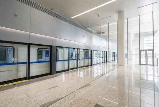 shanghai, China-February 8, 2020: subway station inside Shanghai pudong airport