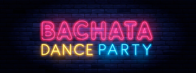 Bachata dance party colorful neon banner