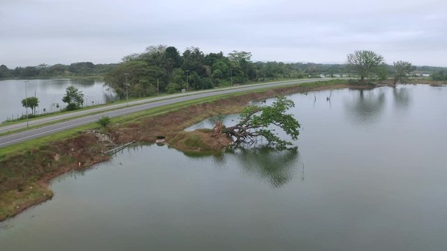 Aerial view of abandoned tin mine lakes in Kampar, Perak, Malaysia